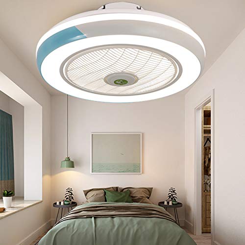 ENXING Moderne LED Fan Deckenventilator Ventilator Deckenleuchte Schlafzimmer Deckenlampe Mit Fernbedienung Dimmbar Leise Wohnzimmer Lampe Büro Kinderzimmer Deckenventilator Mit Beleuchtung,Blau von ENXING