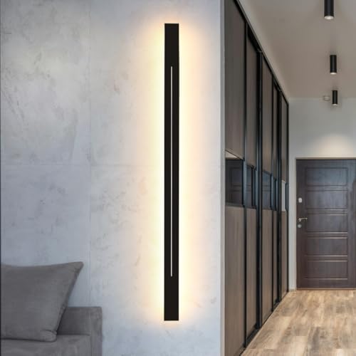 ENXING Moderne Lange LED Wandleuchte Innen Lineare Wandlampen Nachttisch Hintergrund Dekorative Wandleuchte Dimmbar Für Treppen Schlafzimmer Wohnzimmer Badezimmer Korridor Veranda Wandlicht(Schwarz,10 von ENXING