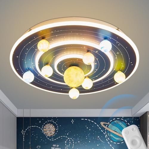 ENXING Moderne Runde LED Deckenleuchte Kreative Cartoon Planeten Deckenleuchte Kinderzimmer Deckeneinbauleuchte Stufenlos Dimmbar Mit Fernbedienung Für Schlafzimmer Flur Kinderzimmer(Blau) von ENXING