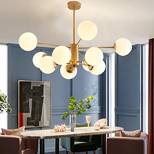 Pendellampe E27 Kronleuchter Großer Hängeleuchte modernen Pendelleuchte Weißes Molekül Lampenschirm kreative Esszimmer Schlafzimmer Hause Wohnzimmer Büro Deckenleuchte,Gold,10 Heads von ENXING
