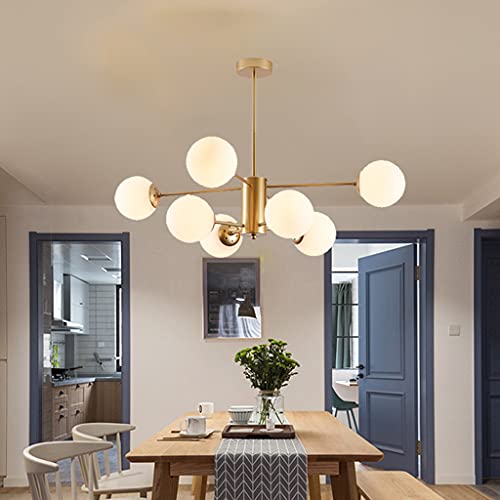 Pendellampe E27 Kronleuchter Großer Hängeleuchte modernen Pendelleuchte Weißes Molekül Lampenschirm kreative Esszimmer Schlafzimmer Hause Wohnzimmer Büro Deckenleuchte,Gold,8 Heads von ENXING