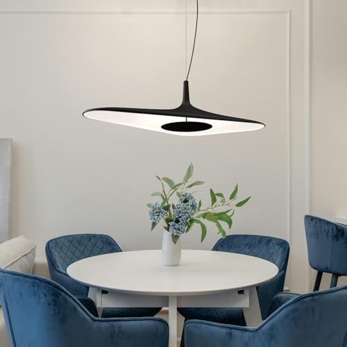 ENXING Unregelmäßige Ovale Hängelampe Moderne Dimmbare LED Hängelampe Schlafzimmerlampe Wohnzimmer Hängelampe Für Esszimmer Küche Schlafzimmer Höhenverstellbar 150cm(Schwarz,80cm) von ENXING