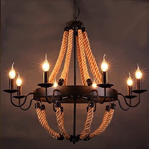 Hängeleuchte Vintage Pendelleuchte Retro Hängelampe Amerikanische Seil Industrielampe Persönlichkeit Bar Eisen Wandlampe Loft Restaurant E14 Pendellampe Wohnzimmer Balkon Gänge Kronleuchter,8 heads von ENXING