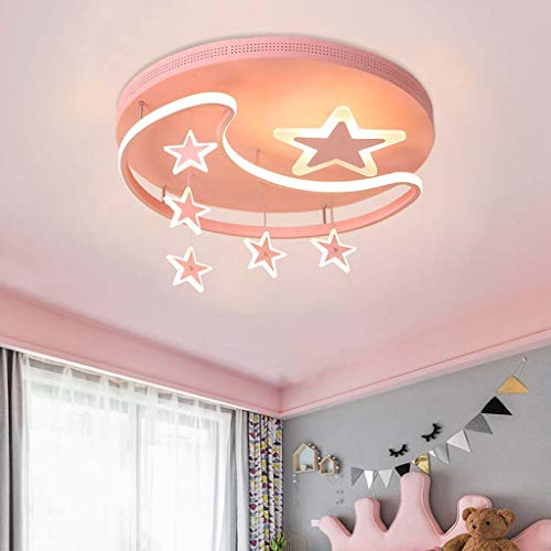 LED Deckenleuchte Deckenlampe Mit Fernbedienung Dimmbar Stern-Mond Design Kinderlampe Metall Acryl Kinderzimmer Lichter Innenbeleuchtung Für Babyzimmer Schlafzimmer Wohnzimmerleuchten,Rosa,52CM 54W von ENXING