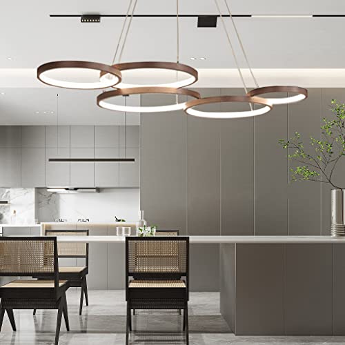 LED Moderne Pendelleuchte Dimmbar Mit Fernbedienung Hängeleuchte Pendellampe Höhenverstellbar Hängelampe Kronleuchter Für Wohnzimmer Esszimmer Büro Schlafzimmer Decken Lampe Six Rings 120 * 75Cm 88W von ENXING