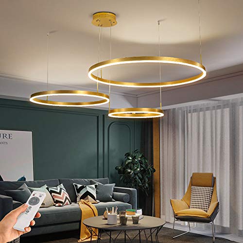 LED Pendelleuchte Hängeleuchte Hängelampe Moderne Ring Kronleuchter Fernbedienung Dimmbar Pendellampe Einstellbare Deckenleuchte Cafe Wohnzimmer Esszimmer Dekoration Deckenbeleuchtung 4Rings von ENXING