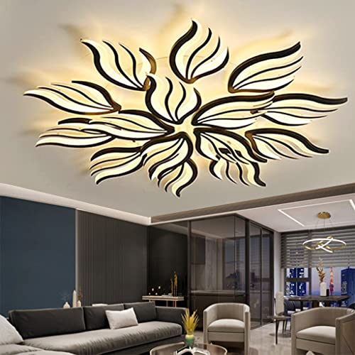 Modern Deckenleuchte LED Dimmbar Wohnzimmerlampe mit Fernbedienung Konferenzraum Deckenlampe Schwarz Kreative Design Schlafzimmerlampe Groß drinnen Farbwechsel Deckenbeleuchtung,15 flames von ENXING