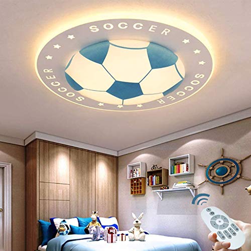 Moderne Kreative Fußball LED Deckenleuchte Kinderzimmer Licht Dimmbar Farbwechsel Junge Mädchen Augenschutz Deckenleuchte Wohnzimmer Schlafzimmer Kindergarten Dekoration Licht,Blau,52CM 40W von ENXING