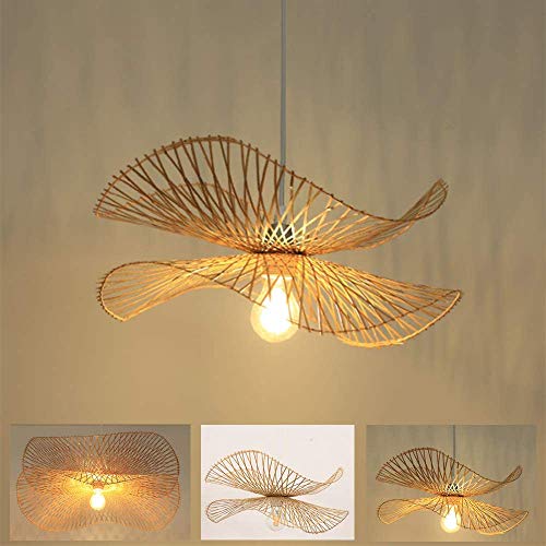 Natürliche Bambus Hängelampe Handgewebte Pendelleuchte Höhenverstellbare E27 Kronleuchter Beleuchtung Villa Schlafzimmer Wohnzimmer Dekoration Restaurant Deckenlampe, 45cm von ENXING