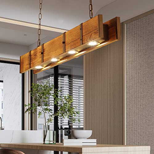 Pendellampe Esstisch Vintage Holz LED 40W Hängeleuchte Esszimmer Pendelleuchte Höhenverstellbar Rustikal Hängelampe Eisen Kronleuchter Kaffee Bar Küche Büro Wohnzimmer Kreative Deckenleuchte von ENXING