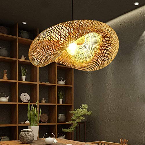 Pendellampe Retro Natürlichen Bambus Rattan Gewebt Kronleuchter Rattan Beleuchtung Holz Lampe Höhenverstellbar E27 Hängelampe Esszimmer Wohnzimmer Schlafzimmer Küche Dekoration Pendelleuchte,60cm von ENXING