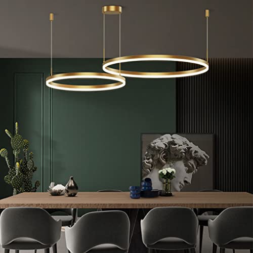 Pendelleuchte LED Esstisch Lampe Mit Fernbedienung Hängeleuchte Dimmbar Höhenverstellbar Kronleuchter Wohnzimmer Pendellampe Metall Ring Acryl Deckenleuchte Esszimmer Hängelampe Küchen,Gold,2 rings… von ENXING