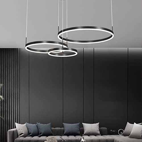 Pendelleuchte LED Esstisch Lampe Mit Fernbedienung Hängeleuchte Dimmbar Höhenverstellbar Kronleuchter Wohnzimmer Pendellampe Metall Ring Acryl Deckenleuchte Esszimmer Hängelampe Küchen,Schwarz,3 rings von ENXING