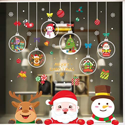 ENYACOS Fensterbilder Weihnachten Selbstklebend, Fensterdeko Weihnachtsmann Fensterdeko, Weihnachten Winter Dekoration Türen Schaufenster Vitrinen Glasfronten Schneeflocke Fensteraufkleber (B) von ENYACOS