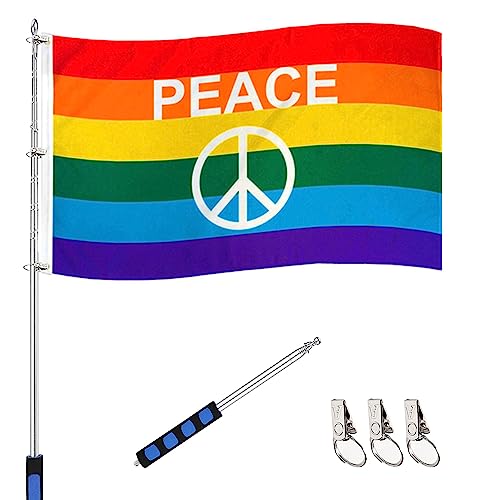 ENYACOS Peace Fahne Peace Flagge(90x150 cm) mit Teleskop Fahnenmast Edelstahl, Friedenstaube Flagge, Friedensfahne,Peace Dove Garden Flag, Polyester, Friedenstaube Flagge für Outdoor Dekoration (B) von ENYACOS