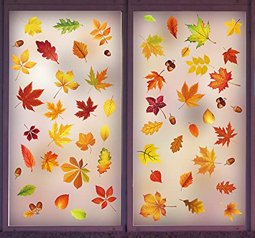 ENYACOS Thanksgiving Fenster Aufkleber Herbst Fenster Aufkleber, Thanksgiving Fenster haftet Herbst Blätter Thanksgiving Dekorationen Saisonale Urlaub Fenster Aufkleber (B) von ENYACOS
