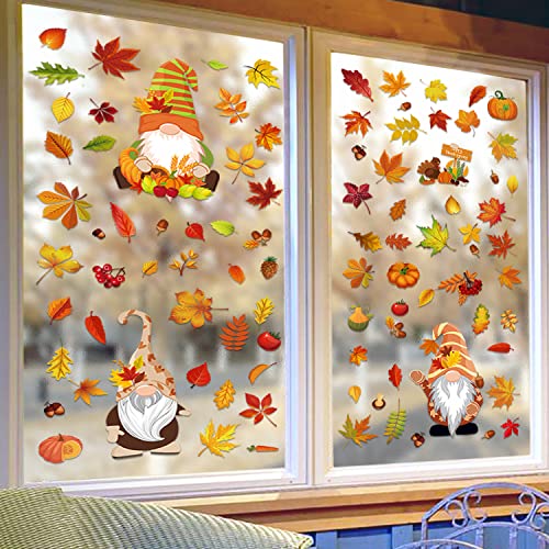 ENYACOS Thanksgiving Fenster Aufkleber Herbst Fenster Aufkleber, Thanksgiving Fenster haftet Herbst Blätter Thanksgiving Dekorationen Saisonale Urlaub Fenster Aufkleber (C) von ENYACOS