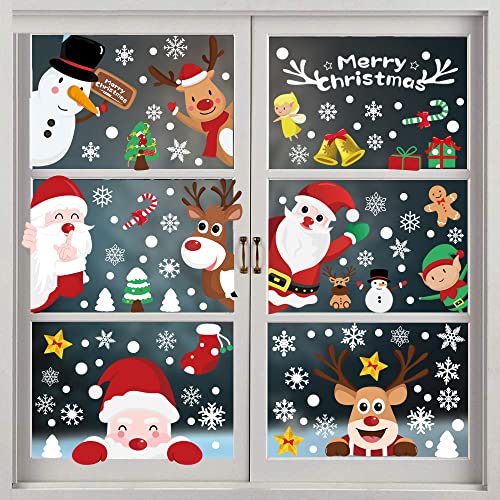 ENYACOS Weihnachten Fenstersticker Weihnachten Selbstklebend weihnachtsdeko fensterbilder Weihnachten Fensteraufkleber PVC, Schneeflocke Fensteraufkleber Spähen des Weihnachtsmanns Weihnachtselche von ENYACOS