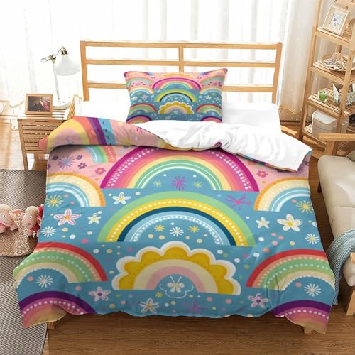Bettwäsche Set Colorful Regenbogen Bettbezug-Set Cartoon Regenbogen Atmungsaktiv Weich Mikrofaser 3D Drucken Bettwäsche Bettbezug Und 1 Kissenbezug Für Mädchen Junge Kinder Single（135x200cm） von ENYISIYULO