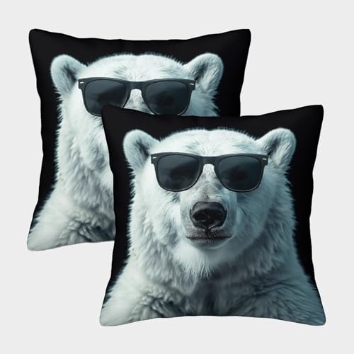 ENYISIYULO 3D-Druck Deko Kissenbezug Mode Eisbär 2er-Set Kissenhülle Dekorative Weiche Fiercely Eisbär Weich Decor Schlafzimmer Kissenhüllen Für Couch Büro Wohnzimmer 45x45cm von ENYISIYULO