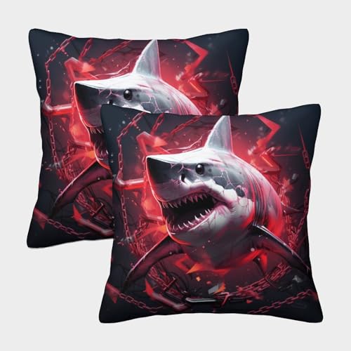 ENYISIYULO 3D-Druck Dekorativ Kissenbezüge Cartoon Hai 2er Set Kissenhülle Dekorative Weiche Fiercely Hai Zierkissenbezüge Kissen Für Sofa Sessel Zuhause Auto Schlafzimmer 40x40cm von ENYISIYULO