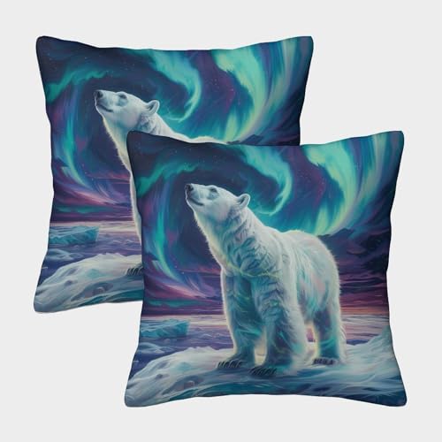 ENYISIYULO 3D-Druck Dekorativ Kissenbezüge Eisbär 2er Set Kissenhülle Dekorative Weiche Fiercely Eisbär Sofakissen Für Couch Schlafzimmer Outdoor Gartenbett Balkon 40x40cm von ENYISIYULO