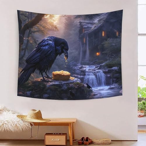 ENYISIYULO 3D Druck Krähe Wandteppiche Poster Ornament Wandbehang Wandteppich Raumteiler Vorhang Für Wohnzimmer Schlafzimmer Tapisseries 150cmx200cm von ENYISIYULO