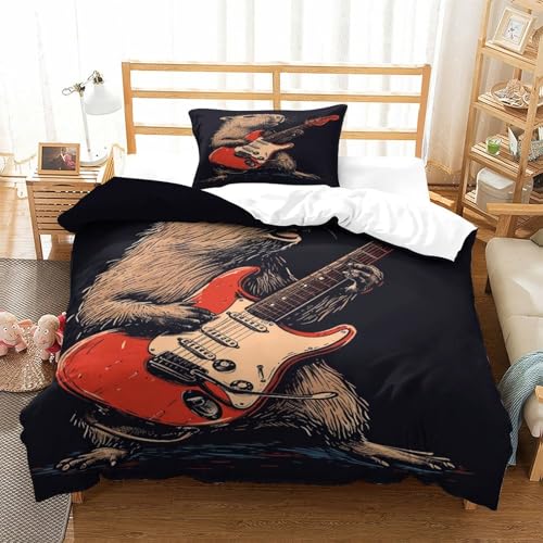 ENYISIYULO Bettwäsche Capybara Gitarre Bettbezug-Set Musik Capybara 3D-Druck Bettbezüge Mikrofaser Mit Kissenbezug Für Jugendliche Kind Junge Mädchen Single（135x200cm） von ENYISIYULO