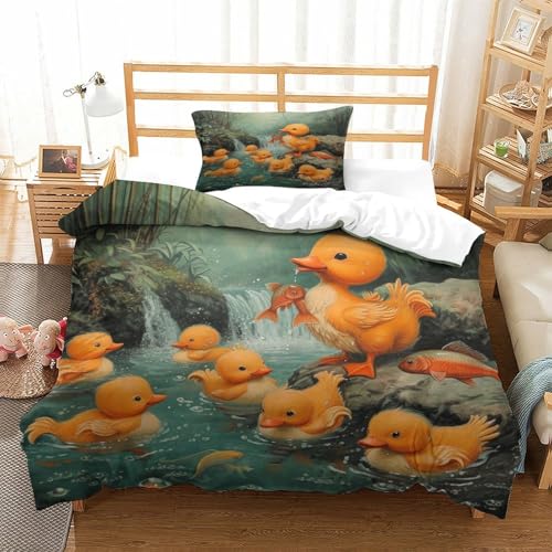 ENYISIYULO Bettwäsche Set Gelbe Entes Bettbezug-Set Cartoon Ente 3D Drucken Weiche BettwäSche Set Mikrofaser Bettbezug Und Kissenbezug Mit Reißverschluss Single（135x200cm） von ENYISIYULO