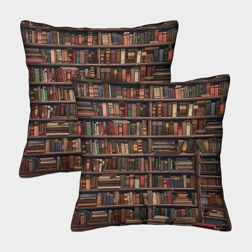 ENYISIYULO Deko Kissenbezug Bücherregal 2er-Set Modern Dekokissen Kissenbezüge Buch Wohnzimmer Zierkissen Für Couch Stuhl Bett Garten Balkon 40x40cm von ENYISIYULO
