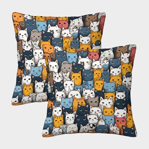 ENYISIYULO Deko Kissenbezug Cartoon Kat 2er Set Kissenhülle Dekorative Weiche Kätzchen Weich Decor Schlafzimmer Kissenhüllen Für Couch Büro Wohnzimmer 45x45cm von ENYISIYULO