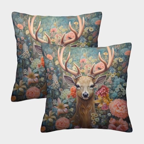 ENYISIYULO Deko Kissenbezug Elch 2er-Set Modern Dekokissen Kissenbezüge Hirsch Sofakissen Für Couch Schlafzimmer Outdoor Gartenbett Balkon 50x50cm von ENYISIYULO