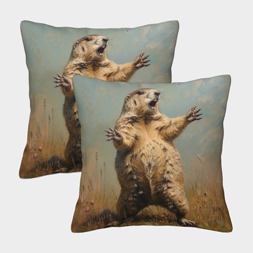 ENYISIYULO Deko Kissenbezug Murmeltier 2er Set Kissenhülle DekoRatteive Weiche Murmeltier Zierkissenbezüge Kissen Für Sofa Sessel Zuhause Auto Schlafzimmer 50x50cm von ENYISIYULO