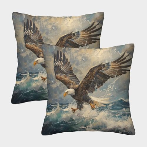 ENYISIYULO DekoRatteiv Kissenbezüge Adler 2er Set Modern Dekokissen Kissenbezüge Bald Adler Sofakissen Für Couch Schlafzimmer Outdoor Gartenbett Balkon 50x50cm von ENYISIYULO