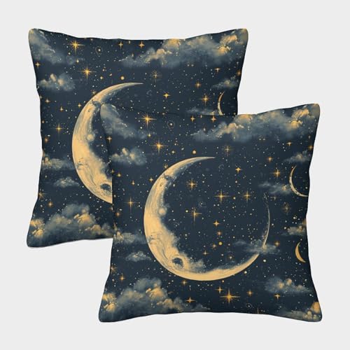 ENYISIYULO DekoRatteiv Kissenbezüge Mond und Sterne 2er Set Modern Dekokissen Kissenbezüge Artistic Mond und Sterne Weich Decor Schlafzimmer Kissenhüllen Für Couch Büro Wohnzimmer 40x40cm von ENYISIYULO