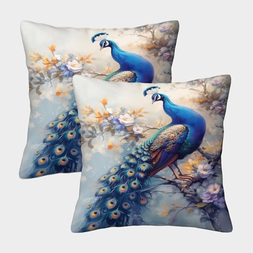 ENYISIYULO DekoRatteiv Kissenbezüge Pfau 2er Set Kissenhülle DekoRatteive Weiche Vogel Wohnzimmer Zierkissen Für Couch Stuhl Bett Garten Balkon 40x40cm von ENYISIYULO