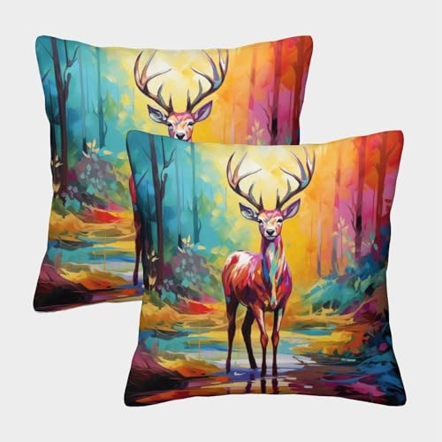 ENYISIYULO Dekokissen Kissenbezüge Elch 2er-Set Modern Dekokissen Kissenbezüge Hirsch Sofakissen Für Couch Schlafzimmer Outdoor Gartenbett Balkon 40x40cm von ENYISIYULO