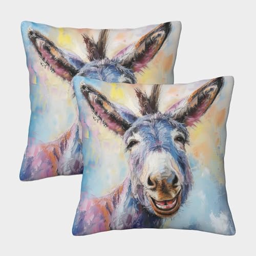 ENYISIYULO Dekorativ Kissenbezüge Smile Esel 2er-Set 3D-Druck Kissenhülle Dekorative Weiche Mode Esel Weich Kissenbezüge Decor Schlafzimmer Sofakissen Kissenhüllen Für Couch Büro Wohnzimmer 50x50cm von ENYISIYULO