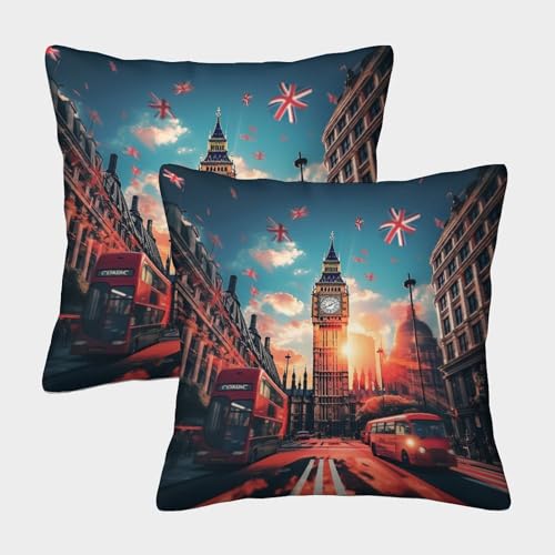 ENYISIYULO London Cityscape Kissenbezüge 2er-Set Weiche Wurfkissenbezug Big Ben Versteckter Reißverschluss Für Wohnzimmer Personalisierte Wohnkultur 45x45cm von ENYISIYULO