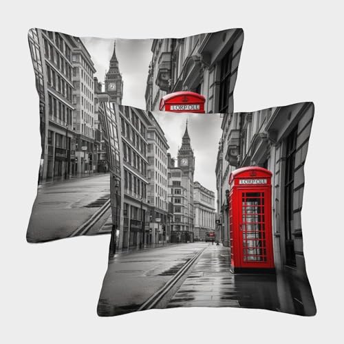 ENYISIYULO London Street Scene Kissenbezug 2er-Set Weiche Wurfkissenbezug Big Ben Versteckter Reißverschluss Für Schlafzimmer Sofa 45x45cm von ENYISIYULO