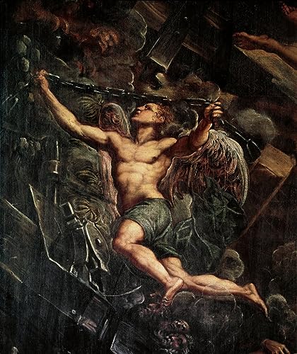 ENYLUFUT Bekannt Mode Leinwand Malerei Gemälde Wandkunst Der Abstieg Jesu Christi in Die Vorhölle Detail Eines Engels Von Domenico Robusti Tintoretto Bild auf Leinwand für Wanddekoration 60x90cm von ENYLUFUT