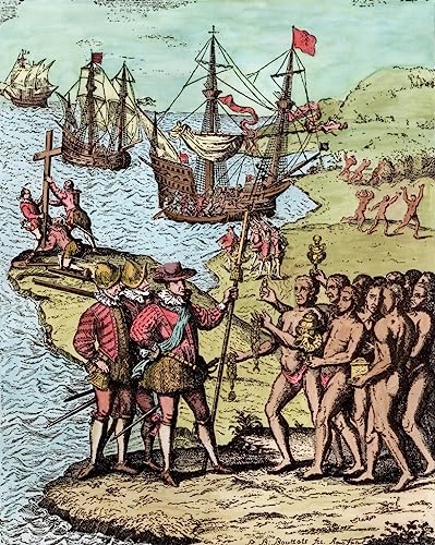 ENYLUFUT Berühmte Gemälde Leinwand Plakat Kunstwerk Dekor Kolumbus Bei Hispaniola Von Theodore De Bry für Heimtextilien 60x90cm von ENYLUFUT