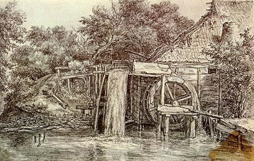 ENYLUFUT Berühmte Gemälde Leinwand Plakat Kunstwerk Dekor Wassermühle Meindert Hobbema Wandkunst Bild Druck für Heimtextilien 60x90cm von ENYLUFUT