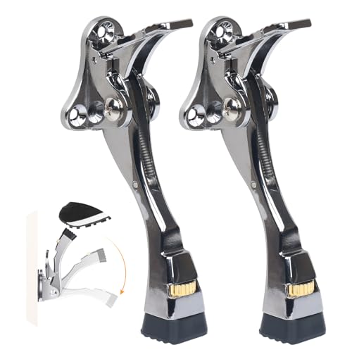 Robuster Kickdown-Türstopper, One-Touch-verstellbarer Kickdown-Türstopper für schwere Türen, 10,2 cm, Metall-Türständer mit Gummispitze und Wandschutz für breite Türen, silberfarben, 2 Stück von ENYZTBI