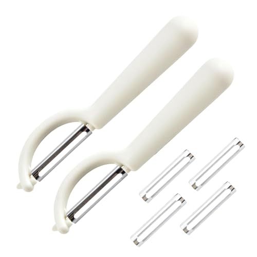 2 Stück P-Schäler Tupper Set mit 4 Ersatzklingen, Universal Sparschäler für Kartoffelschäler (2, Weiß) von EOAMGO