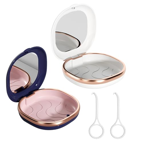 EOAMGO 2 Pack Retainer Case with Mirror, Retainer Case with Removal Tools for Invisalign Aligners, Portable Denture Box Mouth Guards Travel Cases, Braces Orthodontic Box for Night Guards von EOAMGO