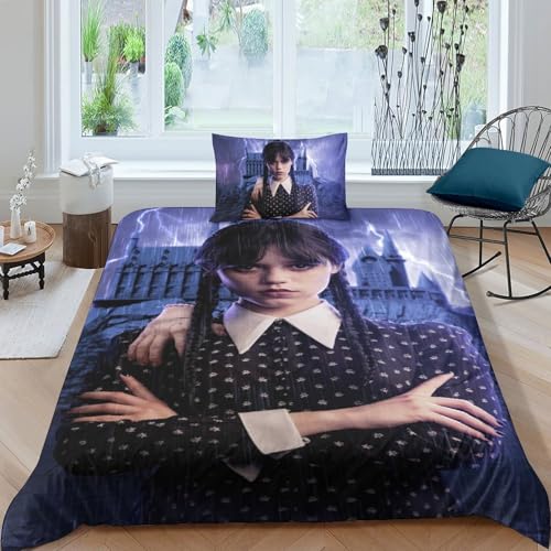 EOASNRTCB 3D Bettbezug Bettwäsche Geeignet FürKinder Und Jugendliche Wednesday Muster Modern Mikrofaser Bettbezüge Mit Reißverschluss Und Kissenbezug Single（135x200cm） von EOASNRTCB