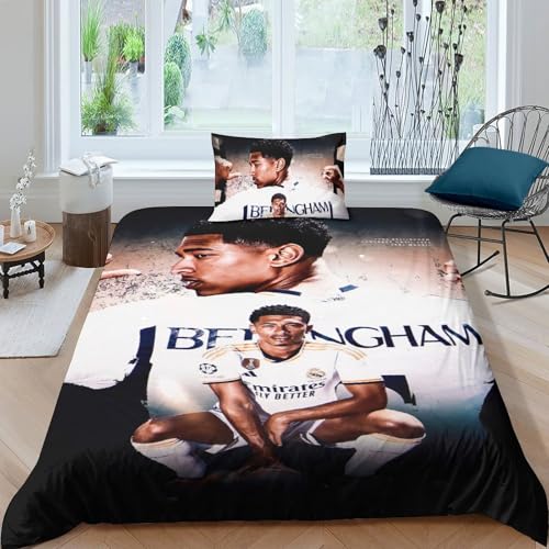 EOASNRTCB 3D Bettbezug Bettwäsche Set Geeignet FürKinder Und Jugendliche Jude Bellingham Muster Modern Mikrofaser Bettbezug Mit Verdecktem Reißverschluss Und Kissenbezu Single（135x200cm） von EOASNRTCB