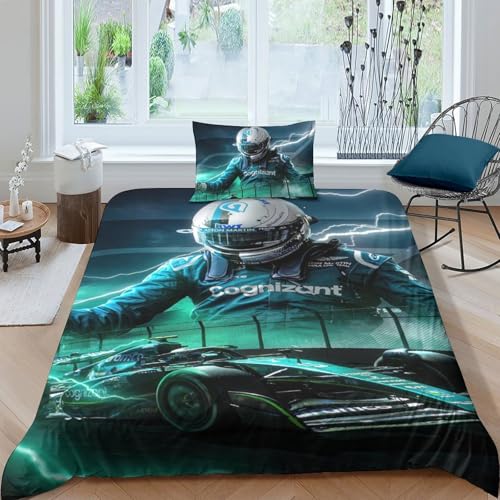 EOASNRTCB 3D Bettwäsche Set Bettbezug F1 Racing Bettbezug-Set + Kissenbezug F1 Driver Mikrofaser Steppdeckenbezug Mit Verdecktem Reißveschluss Single（135x200cm） von EOASNRTCB
