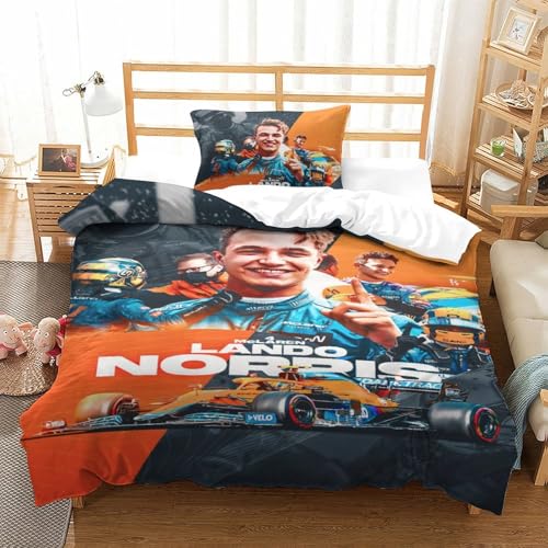 EOASNRTCB 3D Mikrofaser Lando Norris Bettwäsche Jungen F1 Racing Steppdeckenbezug Set Bettbezug Mit Verdecktem Reißverschluss Und Kissenbezug Single（135x200cm） von EOASNRTCB